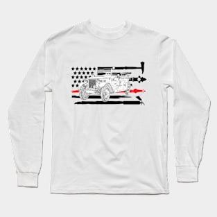 Vintage Fire Truck with Firefighter Flag Long Sleeve T-Shirt